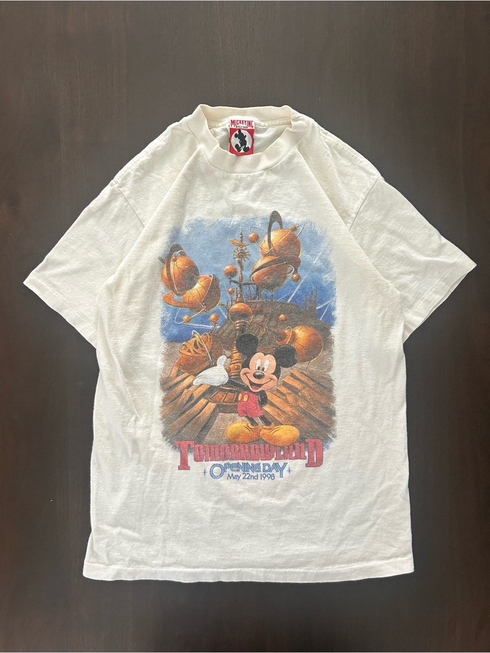 VTG 90’s Disney Mickey Mouse Tomorrowland Opening Day Single Stitch White Size S